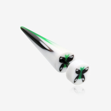A Pair of Butterfly UV Acrylic Faux Taper Earring-White/Black
